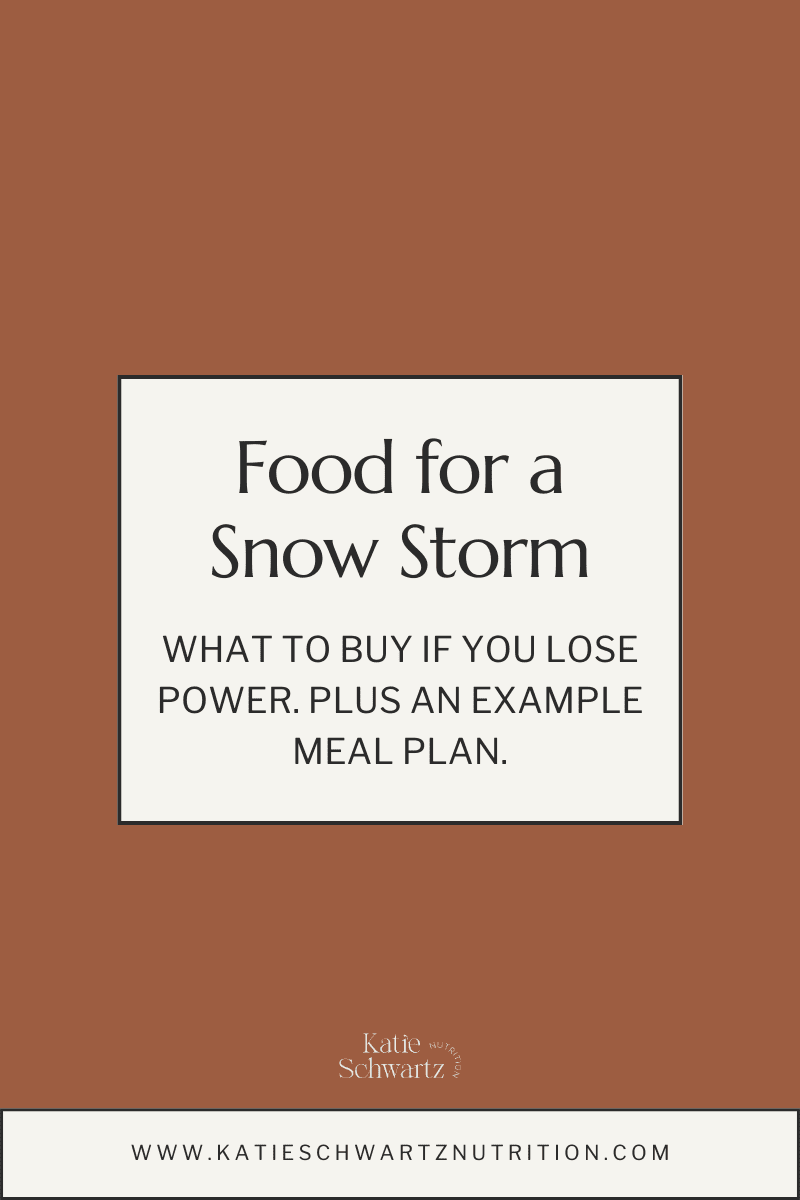 Food for a snow storm with no power, including what to buy and an example no power meal plan